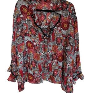 Piano Elegant Red and Black Patterned Women's Blouse